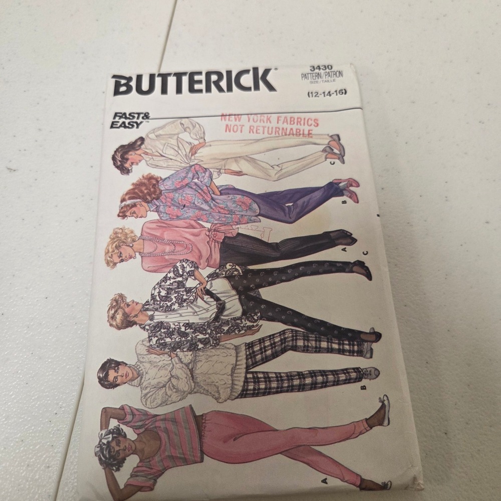 Butterick 3430 Vintage 80s Misses Tapered Pants Sewing Pattern Size 12-14-16